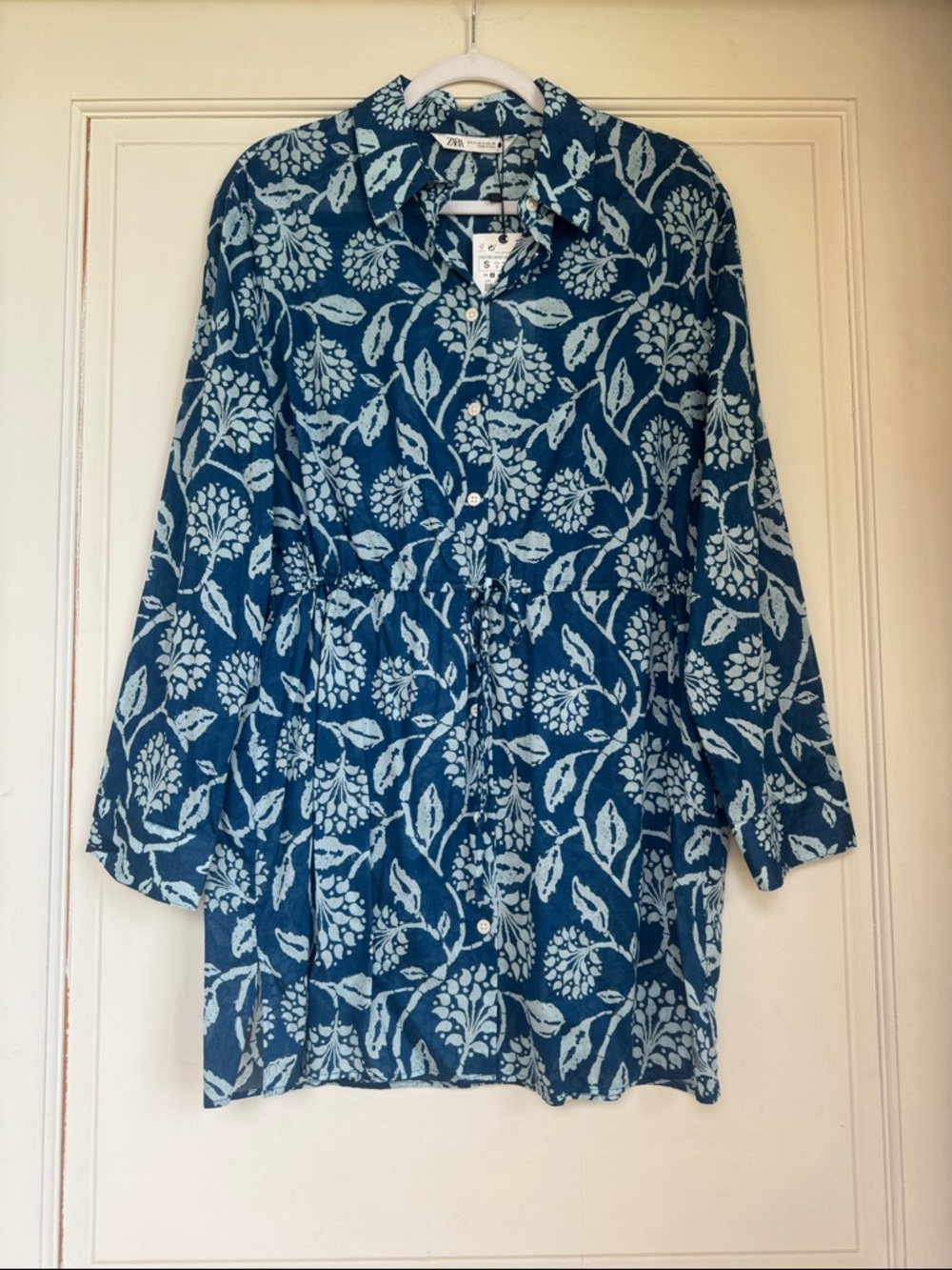 New With Tag Zara Navy Blue Floral Button-Front Tunic